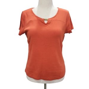 Rafaella 100% cotton women's orange short sleeve top shirt blouse PM like new
